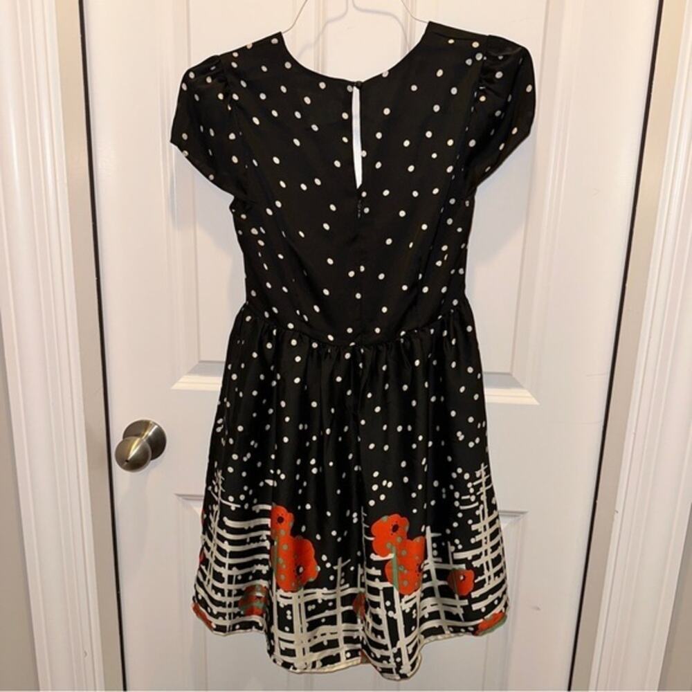 Jun & Ivy Black Polka Dot Dress with Poppies Small